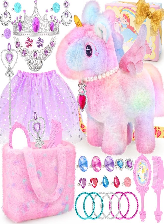 Tagitary Plush Unicorn Toys with Glowing Horns, Walking Pony Realistic Interactive Stuffed Unicorn with Kids Dress Up & Pretend Jewelry Toys,Christmas Birthday Gift Party Favors for Kids Toddlers - Image 1